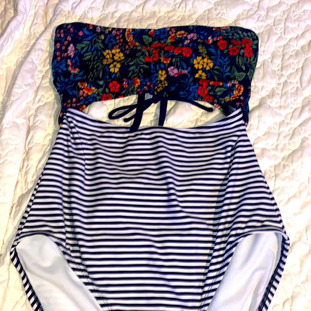 Floral/striped one piece swim suit